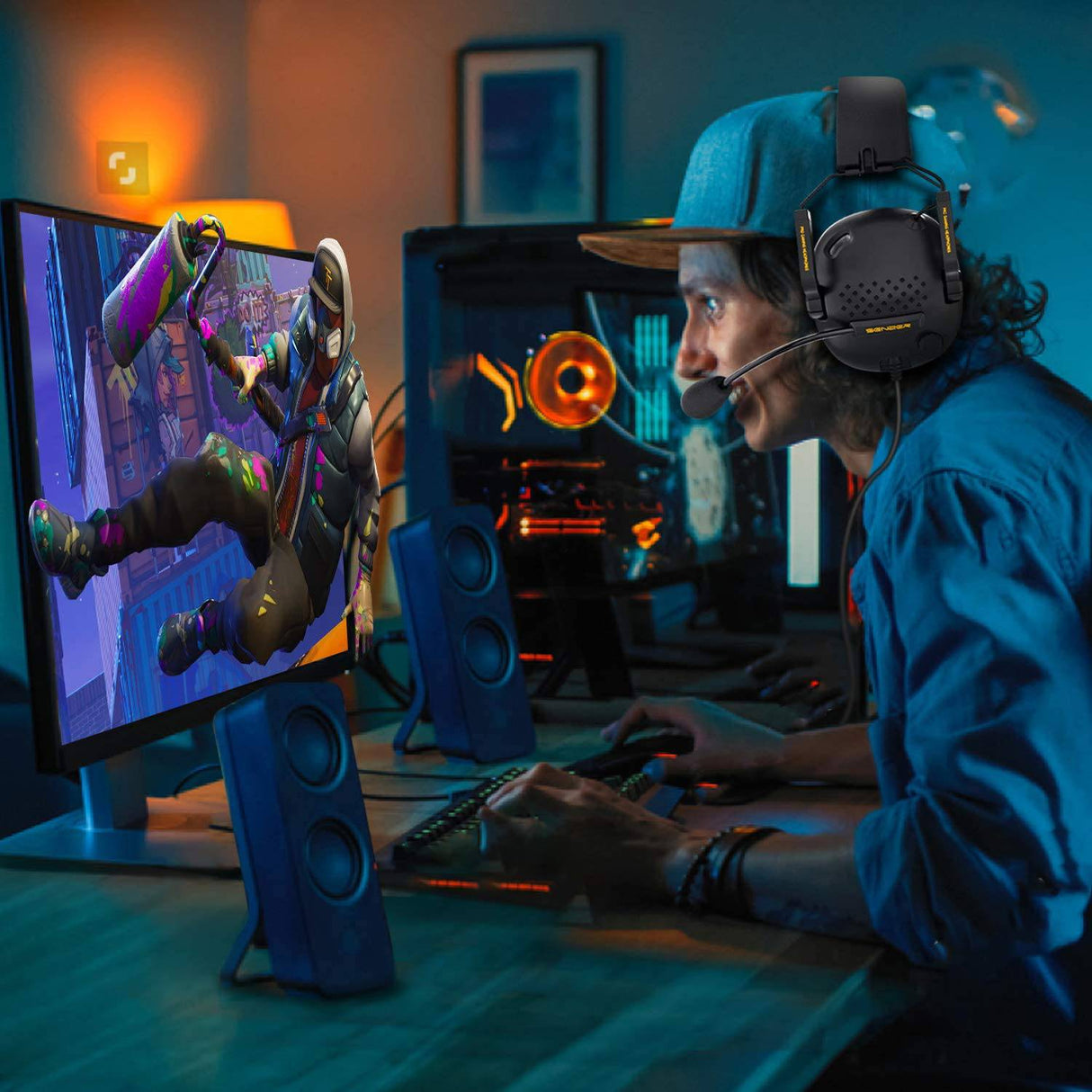 SENZER SG500 Surround Sound Pro Gaming Headset con micrófono con cancelación de ruido - Almohadillas de espuma viscoelástica desmontables - Auriculares plegables portátiles para PC, PS4, PS5, Xbox One, Switch