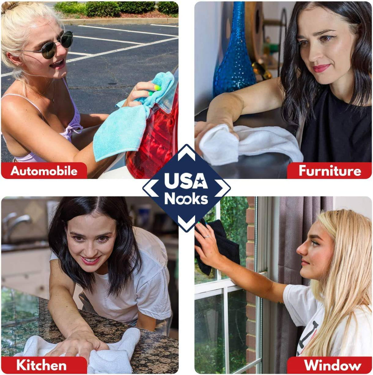 USANOOKS Paño de limpieza de microfibra gris – 12 piezas (16 x 16 pulgadas) de alto rendimiento – 1200 lavados, toallas ultra absorbentes que tejen suciedad y líquido para brillo de espejo sin rayas – Paño de lavado de coche y aplicador