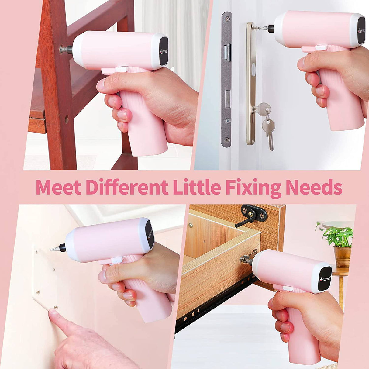 AVID POWER Juego de mini destornilladores eléctricos inalámbricos Kit de pistola de tornillo recargable de 4 V con bolsa de lona, 12 puntas y cable USB, luz LED (rosa) - DIGVICE MX