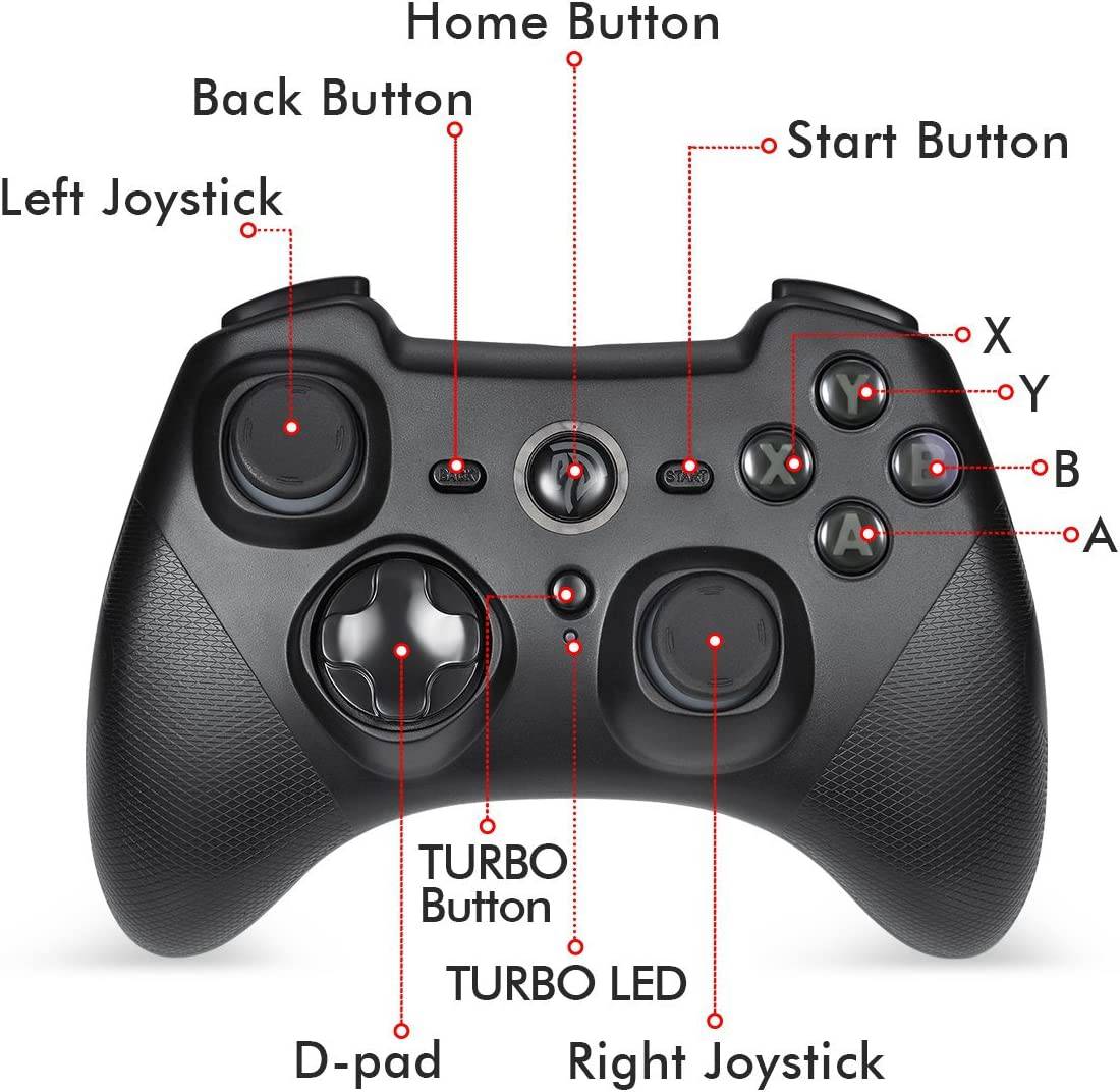EasySMX - Controlador inalámbrico de joystick de juego, PC inalámbrico de 2.4G, doble vibración, 14 horas de reproducción para PC/Steam/PS3/TV Box/Nintendo Switch (negro)