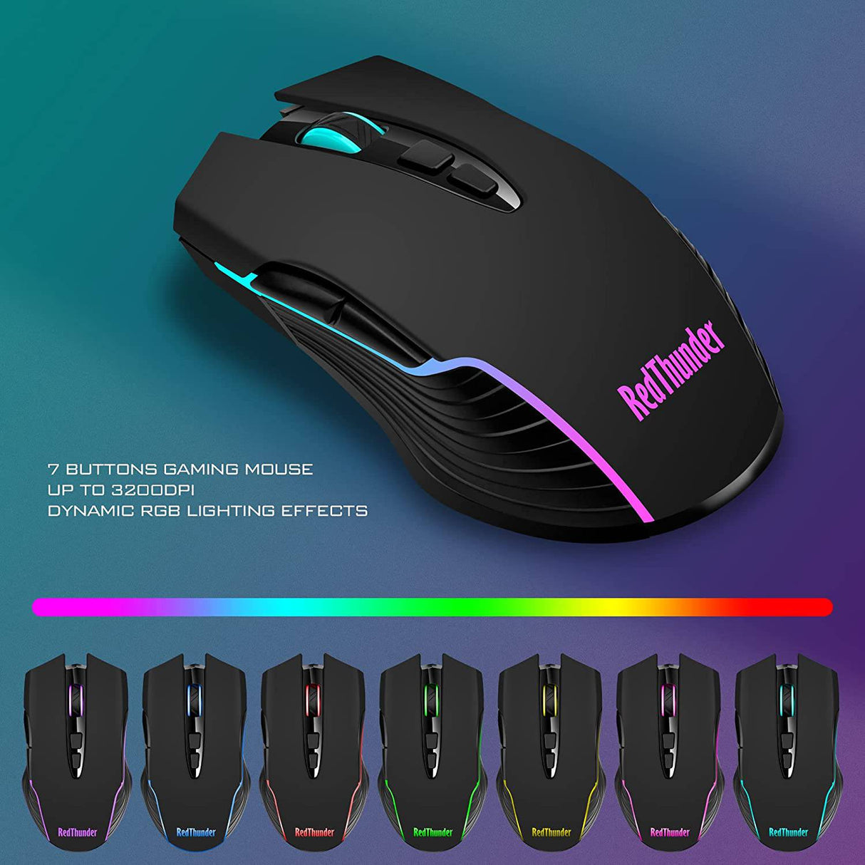 RedThunder K10 Combo de teclado y mouse inalámbricos para juegos, batería recargable con retroiluminación LED de 3800 mAh, teclado mecánico anti-fantasma + ratones 7D 3200DPI para PC Gamer (negro)