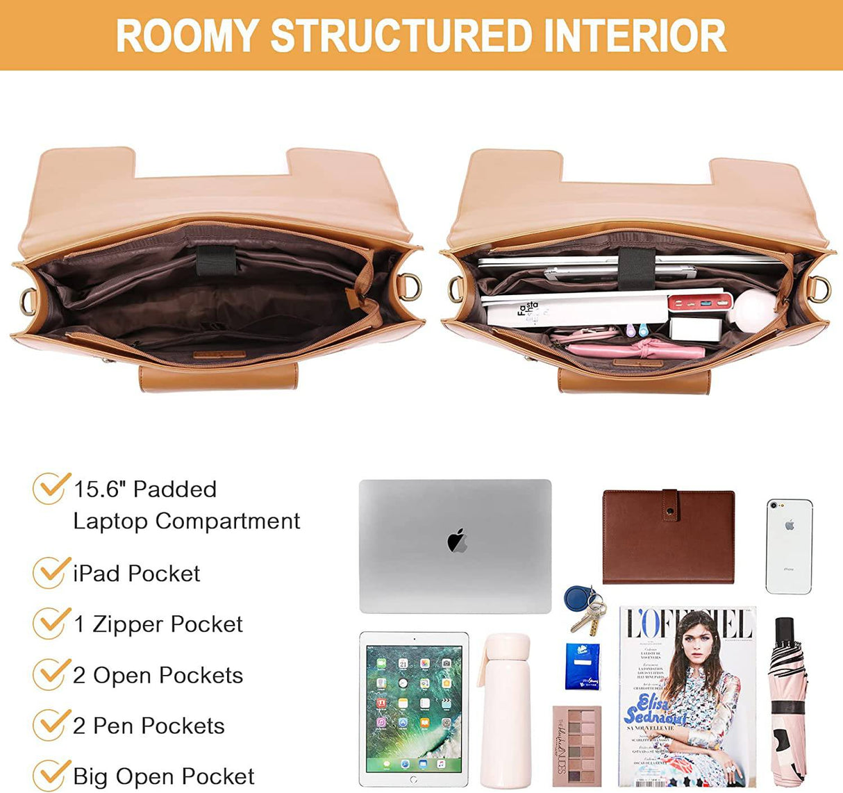 LOVEVOOK Maletín para Mujer Mochila Messenger Laptop Bag para Mujer 15.6 Pulgadas Laptop Work Bag Vintage PU Leather Satchel Bolsas para Escuela Viajes Negocios