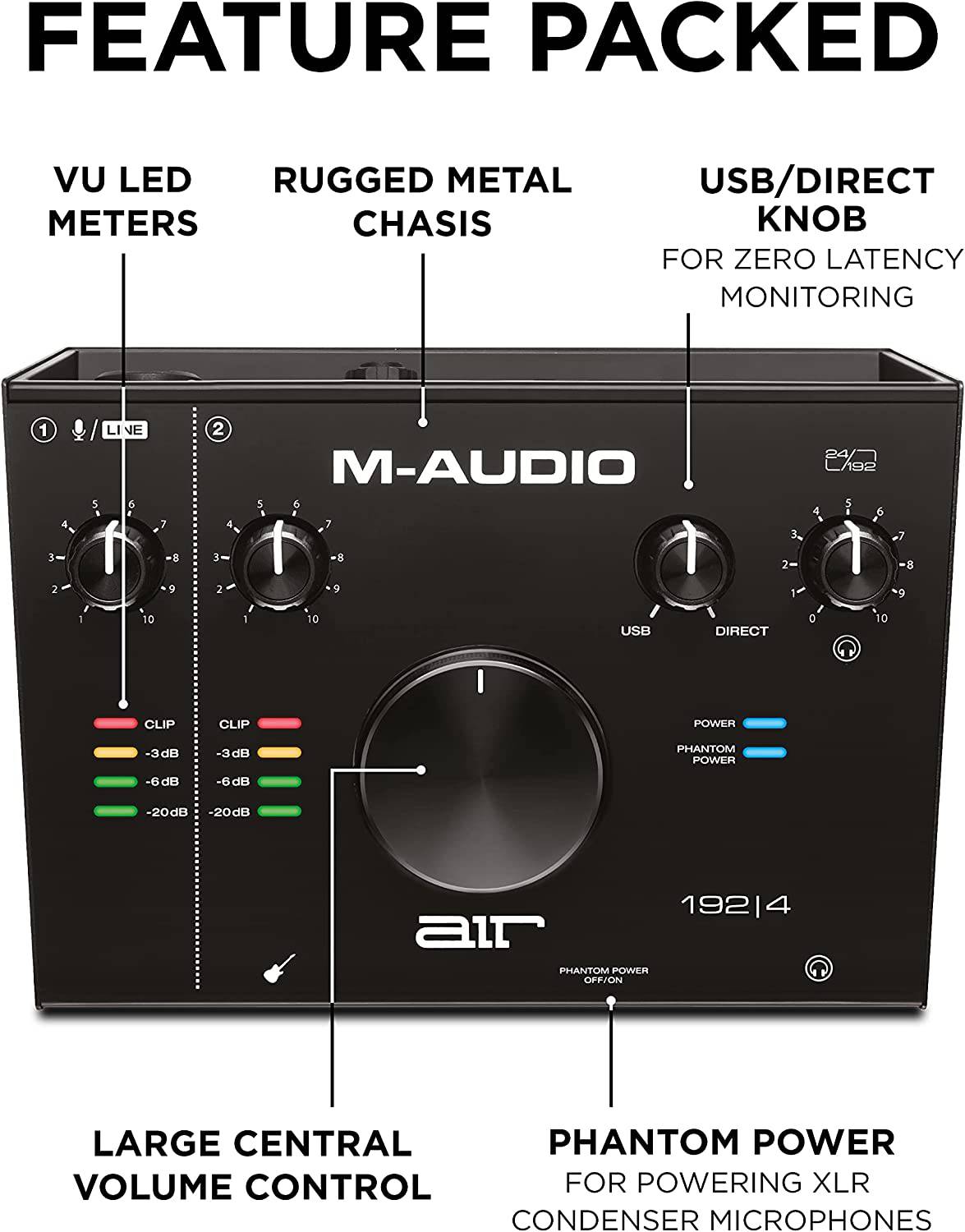 M-Audio AIR 192x4 USB C Interfaz de audio para grabación, podcasting, transmisión con calidad de sonido de estudio, 1 entrada XLR y software de producción musical