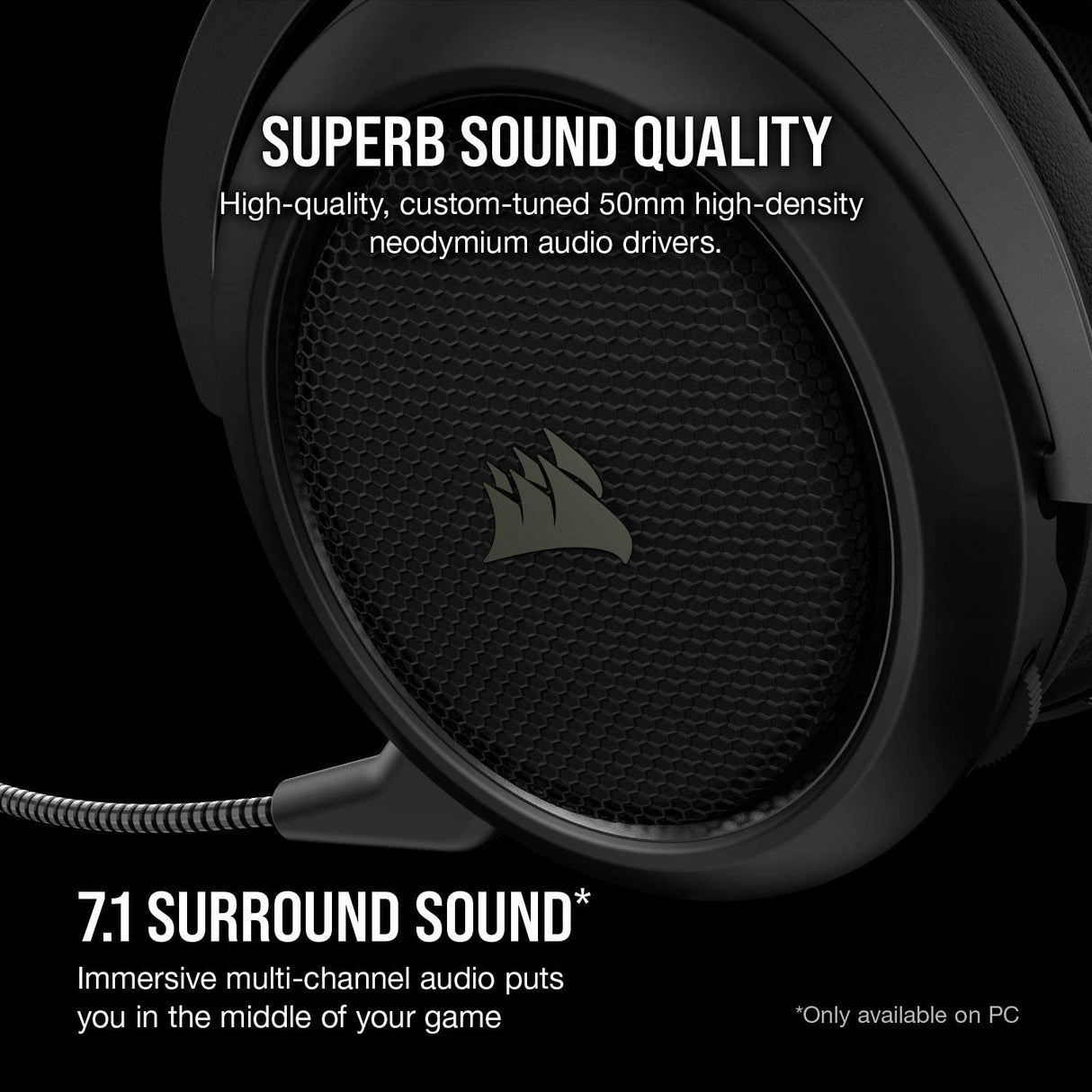 Corsair HS70 Pro Auriculares inalámbricos para juegos - Auriculares con sonido envolvente 7.1 para PC, MacOS, PS5, PS4 - Certificado por Discord - Controladores de 50 mm - Carbono