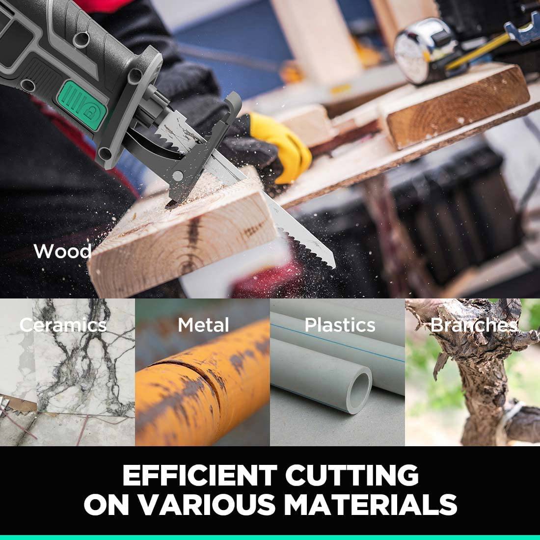 Litheli Sierra de sable inalámbrica, potente kit de sierra de mano con batería de 20 V 4,0 Ah y cargador rápido, 0-3000 SPM con cambio de cuchillas sin herramientas, ligera para corte de madera y metal. - DIGVICE MX