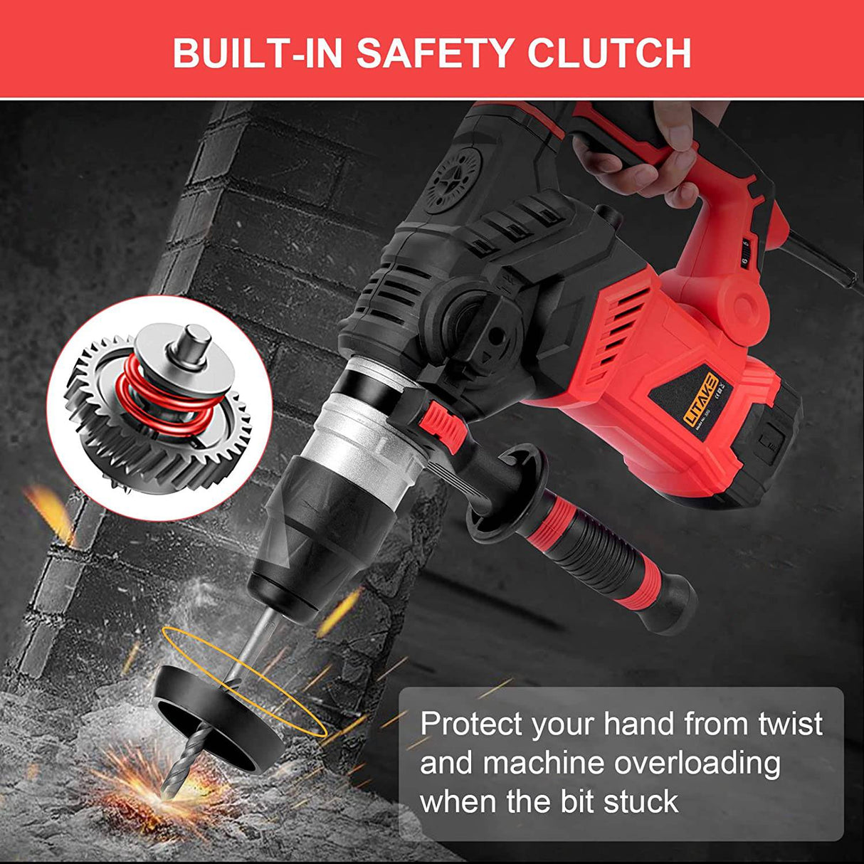 Taladro percutor, Litake 1-1/4 pulgadas SDS Plus 13 Amp 7J Taladros percutores de servicio pesado, Martillo giratorio con control de vibración y embrague de seguridad, Martillo de demolición para concreto, Eliminación de azulejos, Ladrillo de pared - DIGVICE MX