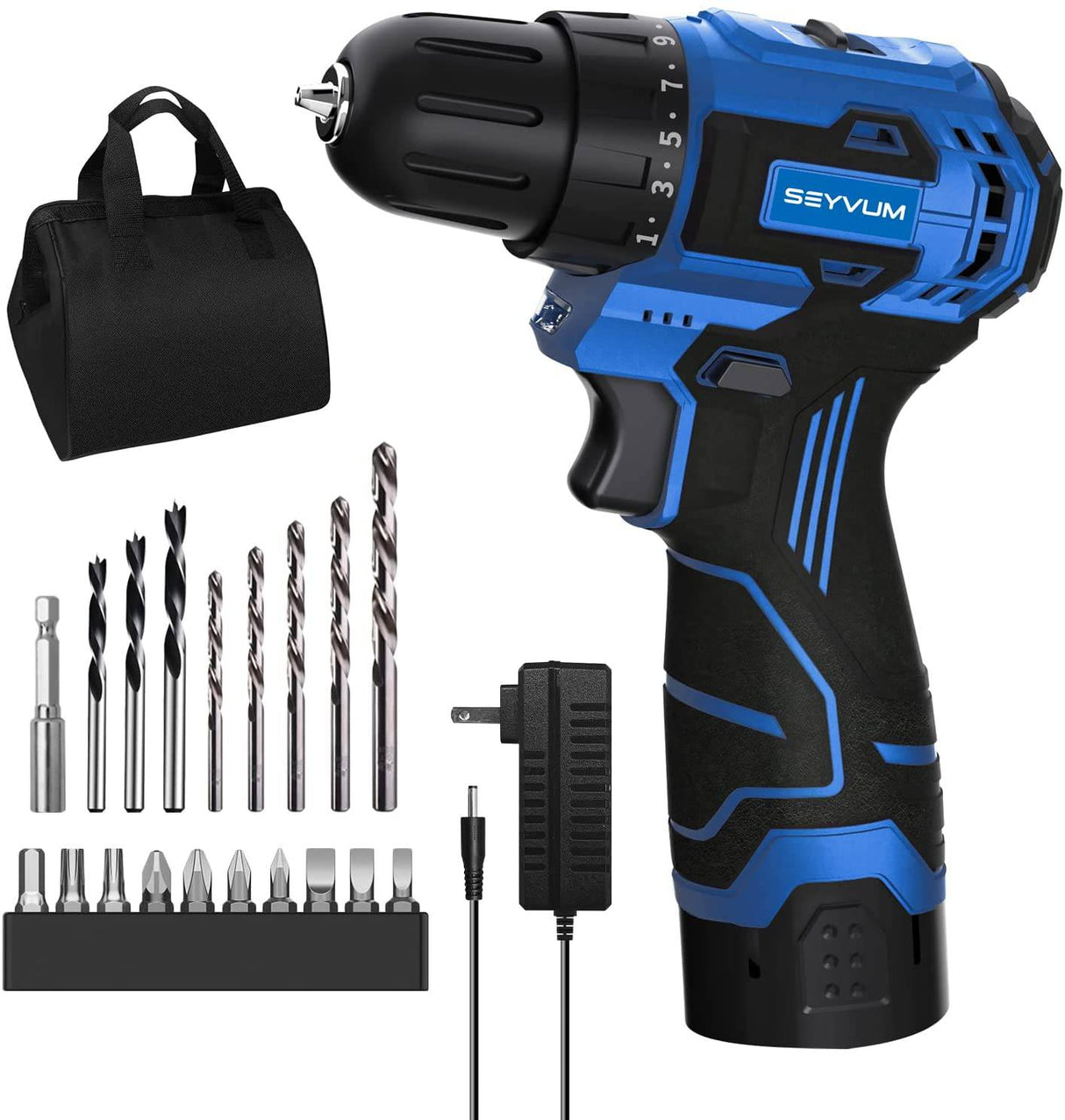 SEYVUM C11 Juego de brocas inalámbricas, Compacto Potente motor sin escobillas, taladro eléctrico de 12 V de par de 350 libras de torsión, taladro eléctrico con bolsa de herramientas, cargador rápido de 1 H, brocas de destornillador eléctrico ligeras - DIGVICE MX