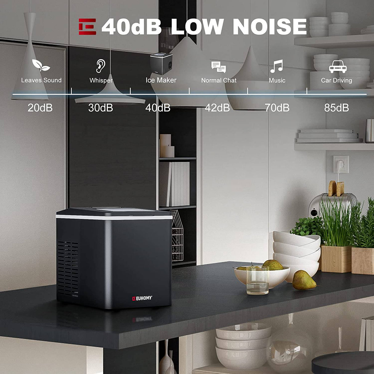 Euhomy Ice Maker Machine Countertop, 26 lbs/24H, 9 cubos listos en 6 minutos, máquina de hielo eléctrica autolimpiante, máquina de hielo portátil compacta con pala de hielo y cesta - DIGVICE MX