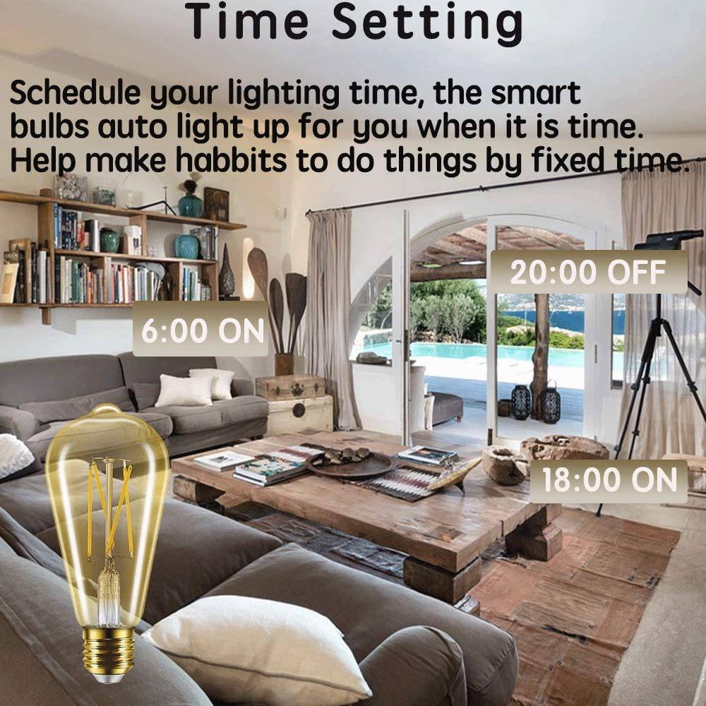 SMARTOTO - Bombilla inteligente WiFi Edison ámbar compatible con Alexa y Google Assistant, vintage regulable E26 ST21 ST64 equivalente a 60 W 2700 K blanco suave no requiere concentrador bombillas LED doradas (1 paquete) - DIGVICE MX