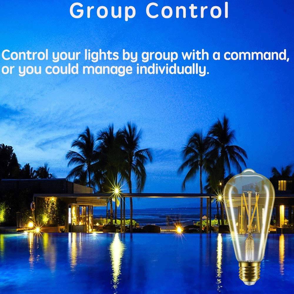 SMARTOTO - Bombilla inteligente WiFi Edison ámbar compatible con Alexa y Google Assistant, vintage regulable E26 ST21 ST64 equivalente a 60 W 2700 K blanco suave no requiere concentrador bombillas LED doradas (1 paquete) - DIGVICE MX