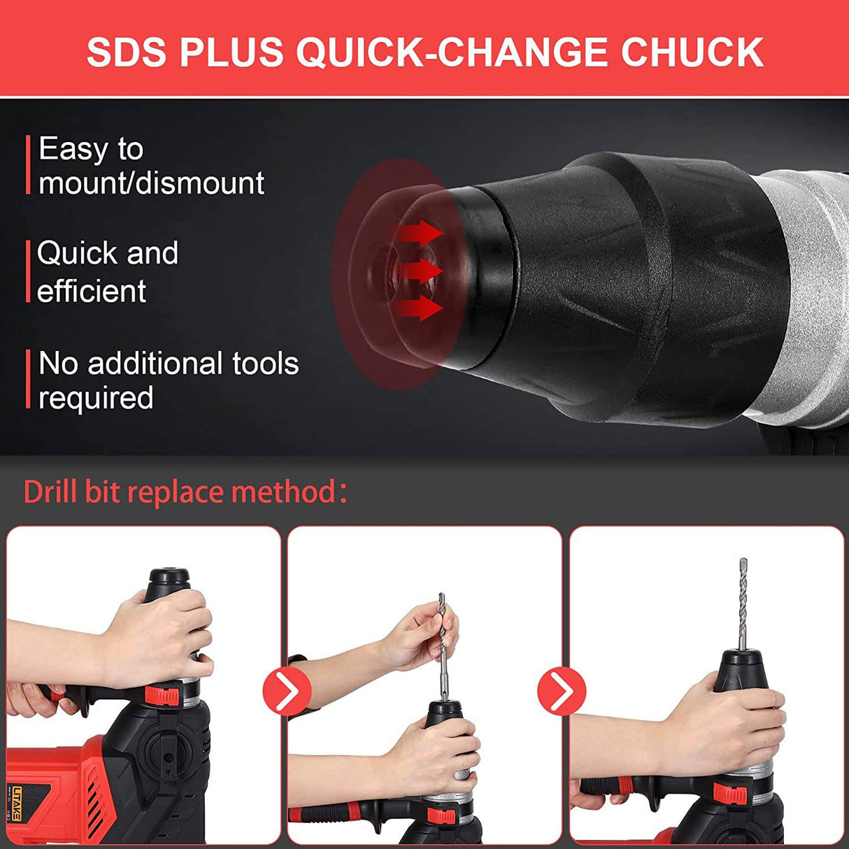 Taladro percutor, Litake 1-1/4 pulgadas SDS Plus 13 Amp 7J Taladros percutores de servicio pesado, Martillo giratorio con control de vibración y embrague de seguridad, Martillo de demolición para concreto, Eliminación de azulejos, Ladrillo de pared - DIGVICE MX