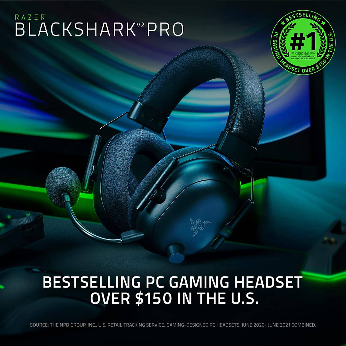 Razer BlackShark V2 Pro - Auriculares inalámbricos para juegos: Sonido envolvente espacial THX 7.1 - Controladores de 50 mm - Micrófono desmontable - para PC, PS5, PS4, Switch, Negro