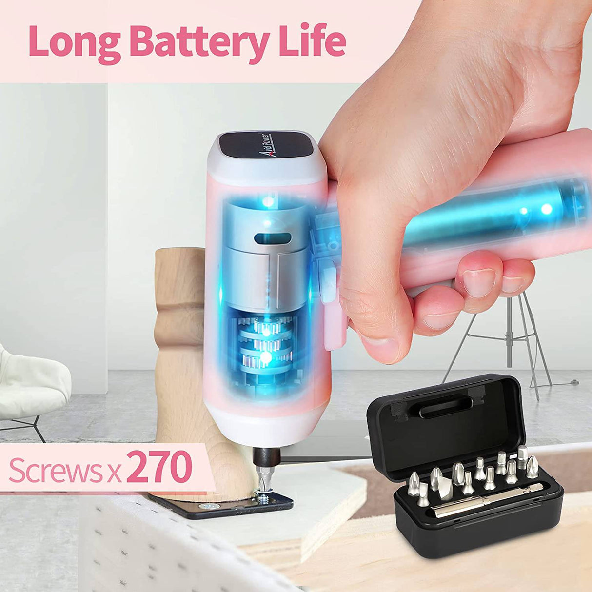 AVID POWER Juego de mini destornilladores eléctricos inalámbricos Kit de pistola de tornillo recargable de 4 V con bolsa de lona, 12 puntas y cable USB, luz LED (rosa) - DIGVICE MX