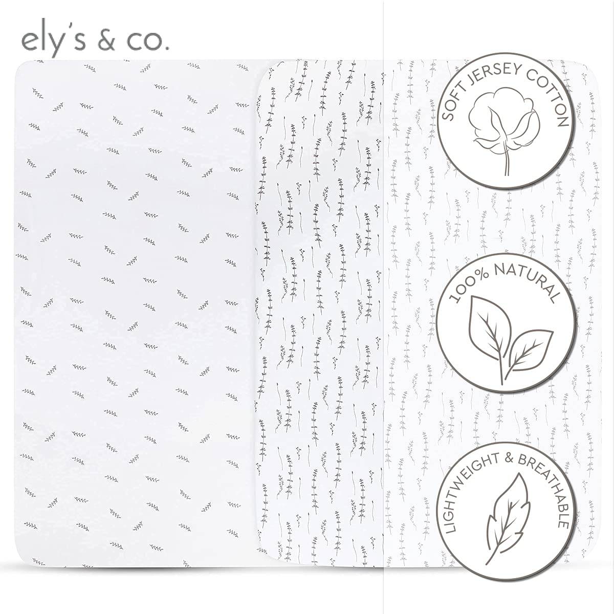 Ely's & Co - Juego de sábanas Pack n Play, 100 % algodón de punto, color gris bosque floral y hojas - DIGVICE MX