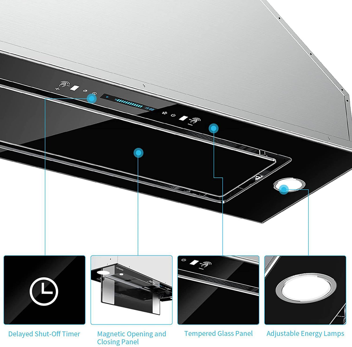 IKTCH Campana extractora integrada/insertada de 36'', vidrio templado de 900 CFM con detección de gestos y control táctil, convertible con conductos/sin conductos, 2 luces ajustables IKB01-36B - DIGVICE MX