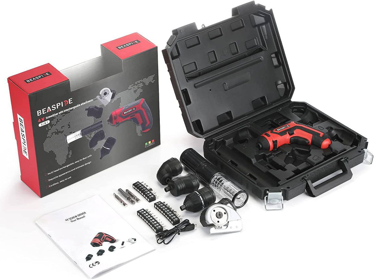 Beaspire Kit de destornillador inalámbrico multifunción 5 en 1, destornillador eléctrico magnético recargable eléctrico de 4 V 1,5 Ah, con 26 puntas de destornillador y extensión de broca, accesorio y bolsa de transporte - DIGVICE MX