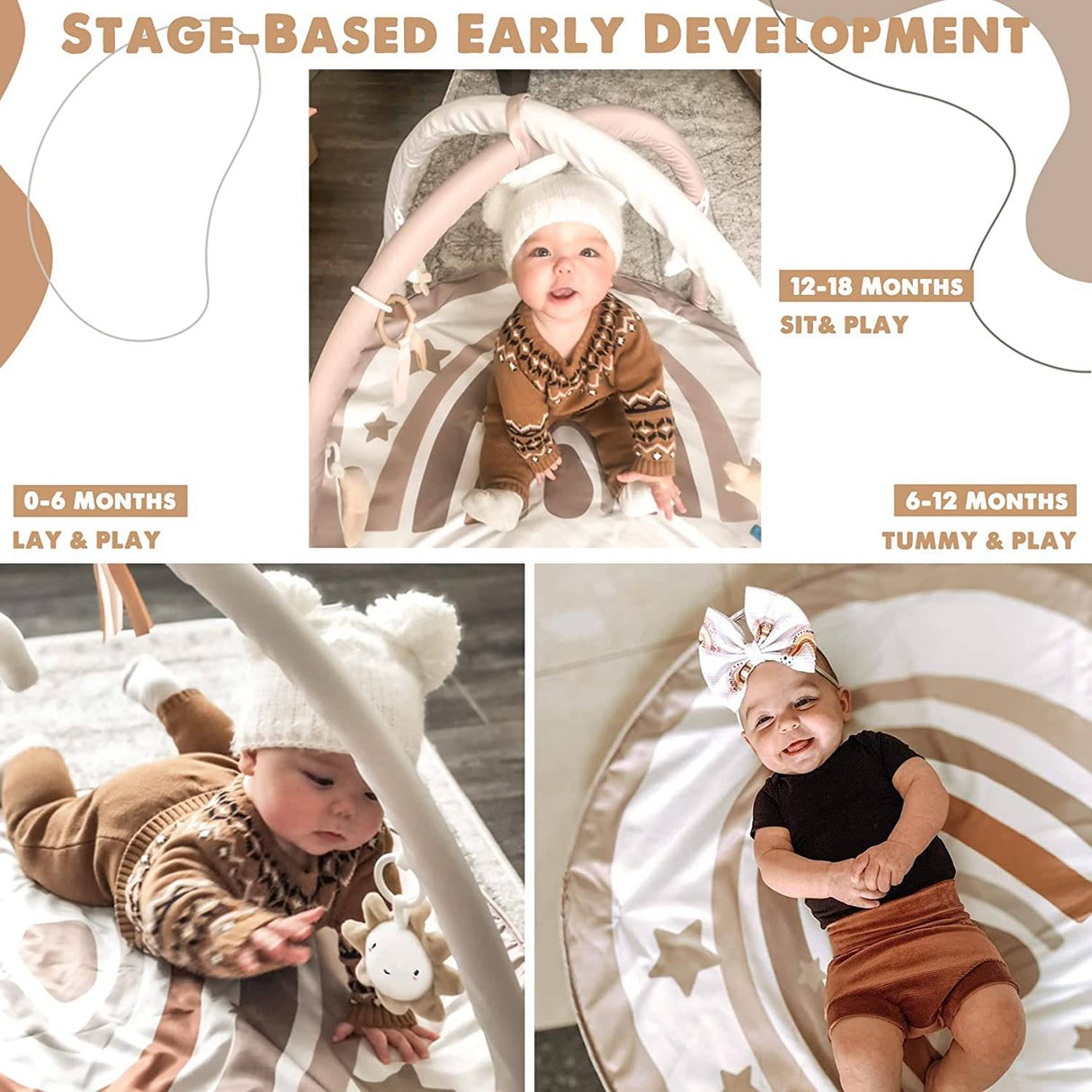 Little Dove Baby Gym and Infant Play Mat Rainbow Design para recién nacidos Gimnasio de actividades de desarrollo basado en etapas para niños pequeños de 0 a 3 6 9 12 meses Bebés con 7 juguetes - DIGVICE MX