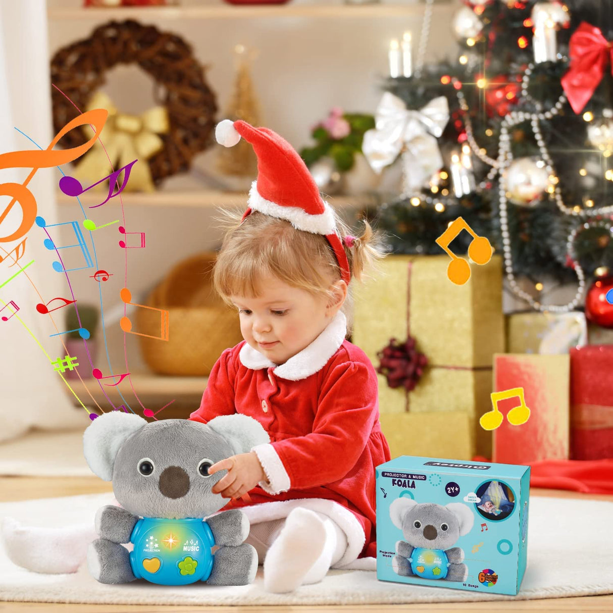 Qirptey - 3 en 1 Koala de peluche Juguetes musicales para bebés Proyector de estrellas - B0BCF26CFB