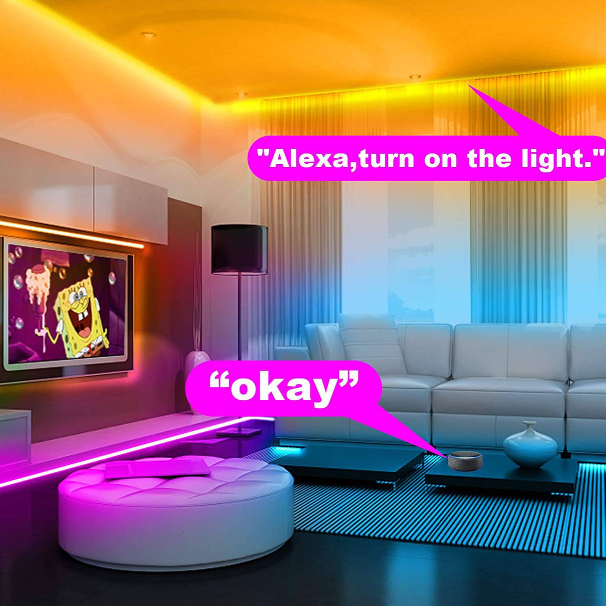 dalattin Smart WiFi tira de luces LED de 50 pies, 2 rollos de 25 pies, compatible con Alexa LED Lights Music Sync 5050 16 millones de colores que cambian la aplicación del teléfono y 24 teclas remotas para Roma, cocina - DIGVICE MX