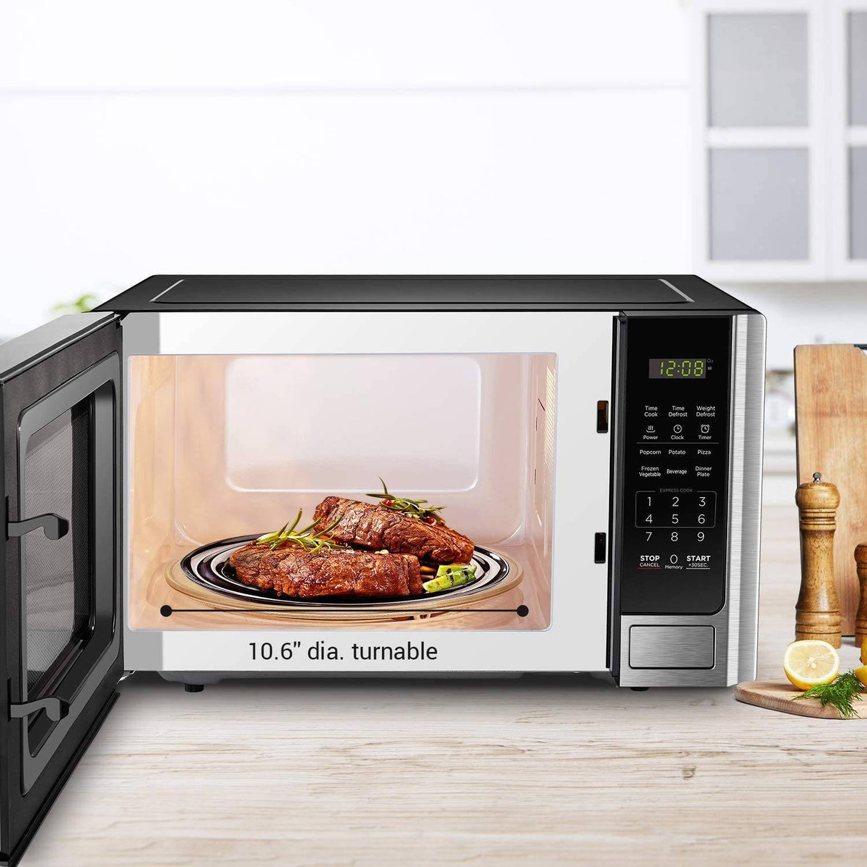 BLACK+DECKER Horno de microondas digital con puerta de botón giratorio, bloqueo de seguridad para niños, acero inoxidable, 0.9 pies cúbicos - DIGVICE MX