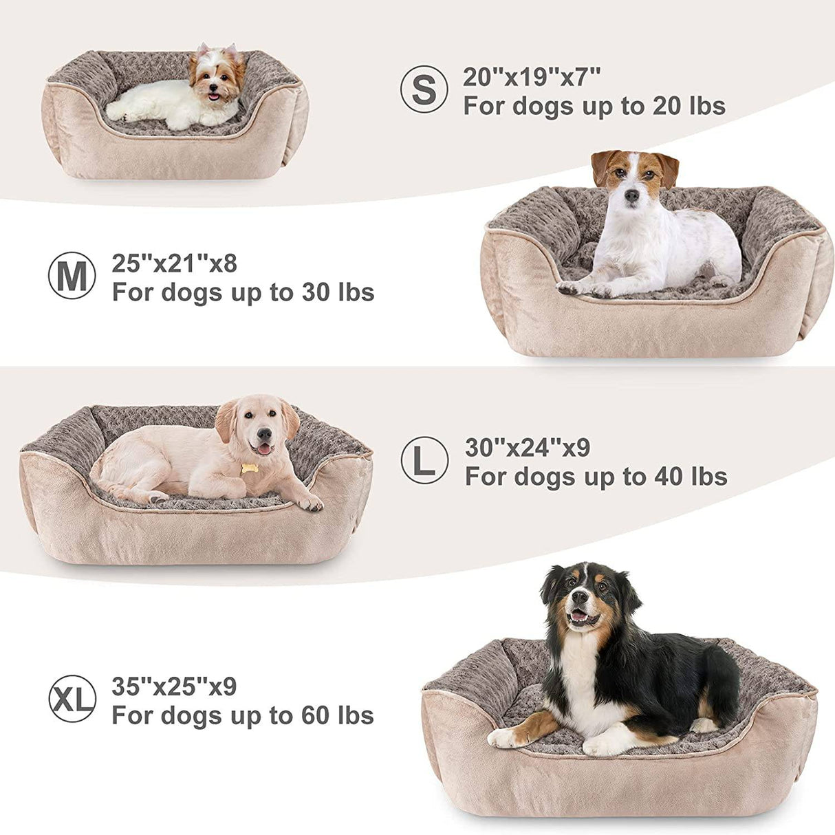 JOEJOY - (S) - Cama rectangular para perros pequeños, lavable a máquina, sofá cama para perros, parte inferior antideslizante, transpirable, suave, para cachorros, duradero, ortopédico, calmante, para mascotas, varios tamaños, color beige - DIGVICE MX