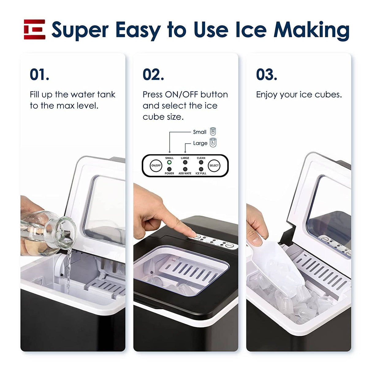 Euhomy Ice Maker Machine Countertop, 26 lbs/24H, 9 cubos listos en 6 minutos, máquina de hielo eléctrica autolimpiante, máquina de hielo portátil compacta con pala de hielo y cesta - DIGVICE MX