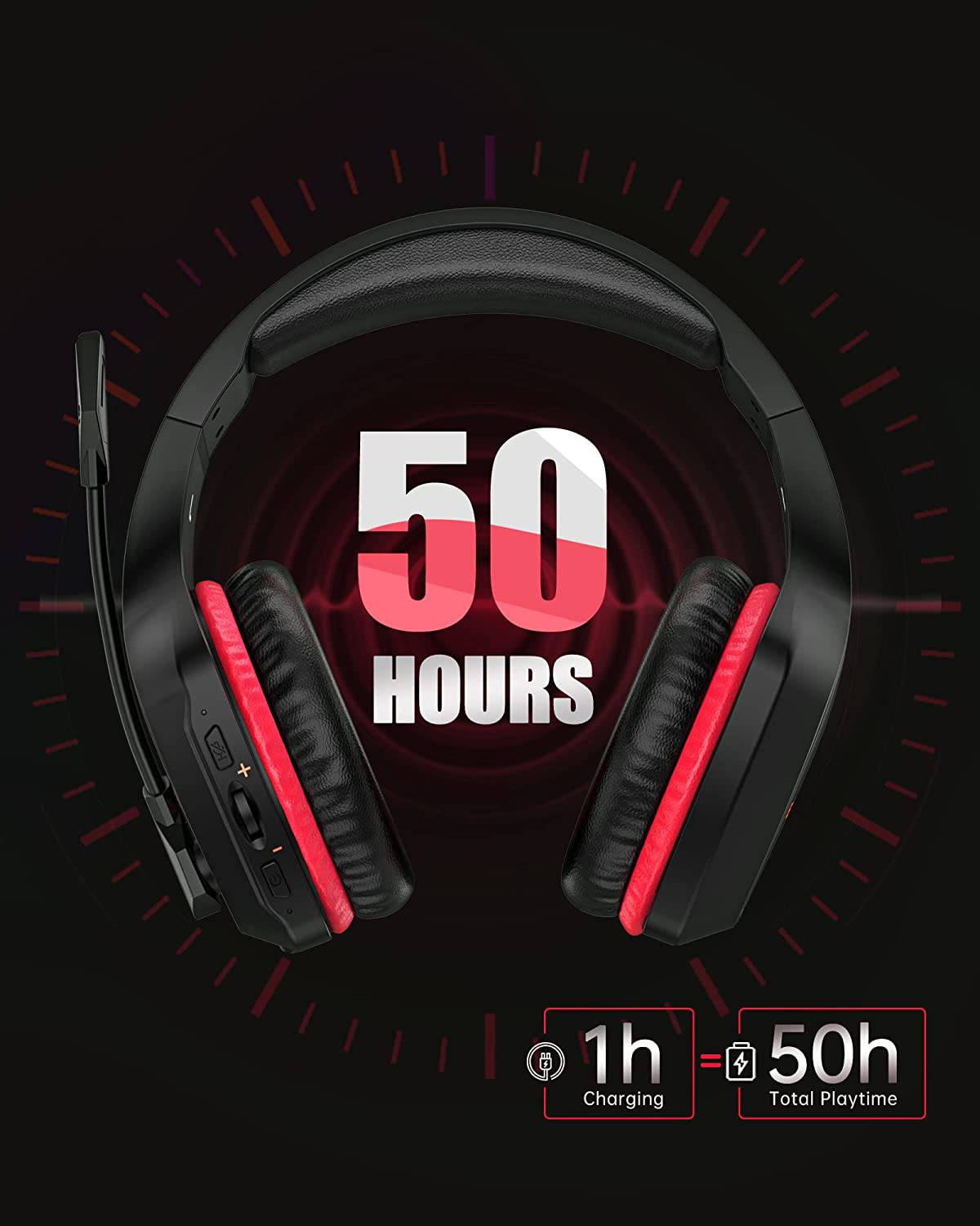 BEAVIIOO 2.4G Auriculares inalámbricos para juegos con micrófono para PC PS4 PS5 Playstation 4 5, Auriculares inalámbricos Bluetooth USB para juegos con micrófono para computadora portátil, 50 horas de reproducción