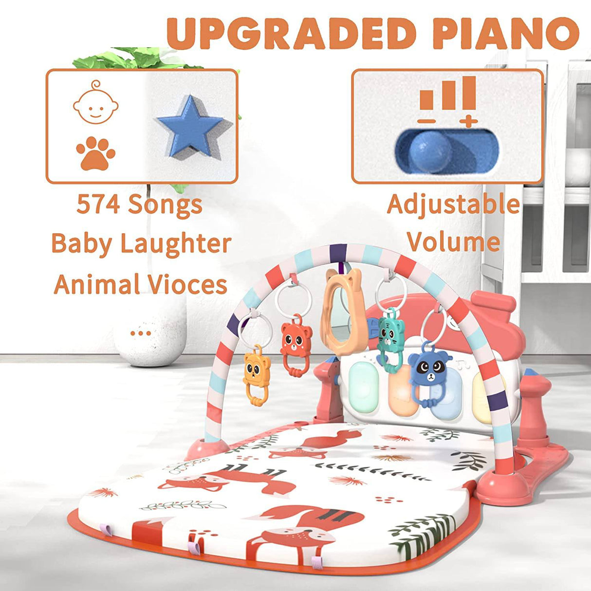 Kick & Play Piano Gym Música Tummy Time Colchoneta acolchada con 5 juguetes sensoriales, Baby Play Gym para bebés recién nacidos de 0 a 3 6 9 12 meses Fox Baby Play Mat Baby Gym little dove - DIGVICE MX