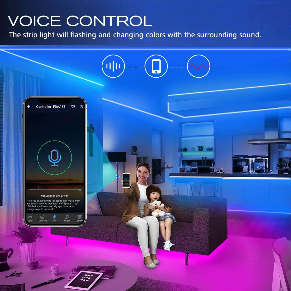 DAYBETTER Tira de luces LED de 16.4 pies y 5 m, cambio de color flexible 5050 RGB 150 LED Kit de tiras de luz que funciona con la aplicación - DIGVICE MX