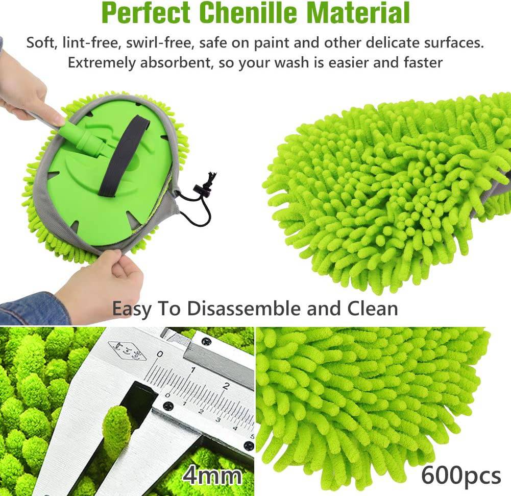 ORDENADO - 2 en 1 Chenille Microfiber Car Wash Brush Mop Mitt con mango largo de aluminio de 45 ", kit de limpieza de automóviles Brush Duster