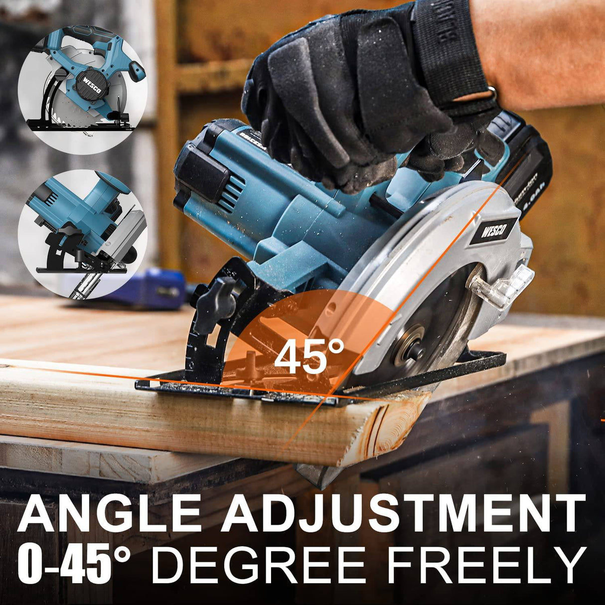 Sierra circular inalámbrica WESCO 20V 4.0Ah, 4000RPM 0-45° Corte biselado, sierra eléctrica inalámbrica de 6-1/2" con cargador, adaptador de vacío, guía paralela, hojas de corte de madera (24T / 40T)/WS2316U - DIGVICE MX