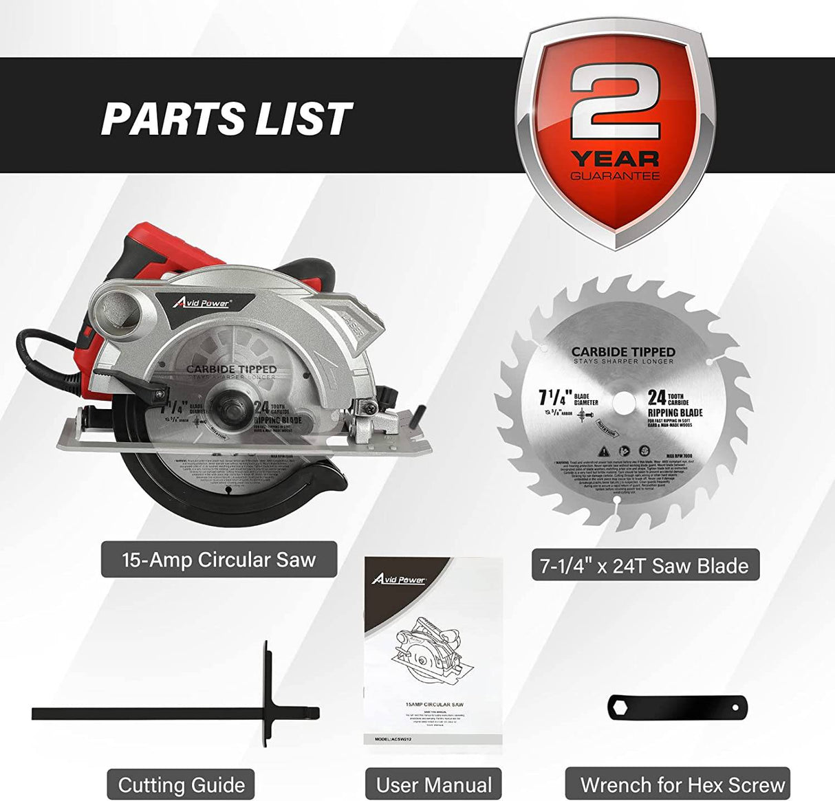 AVID POWER Sierra circular eléctrica con cable 15 Amp 5000 RPM Sierra circular con hoja de sierra de 7-1/4 pulgadas, placa base de aluminio sólido, ideal para cortar madera, metal y plástico - DIGVICE MX