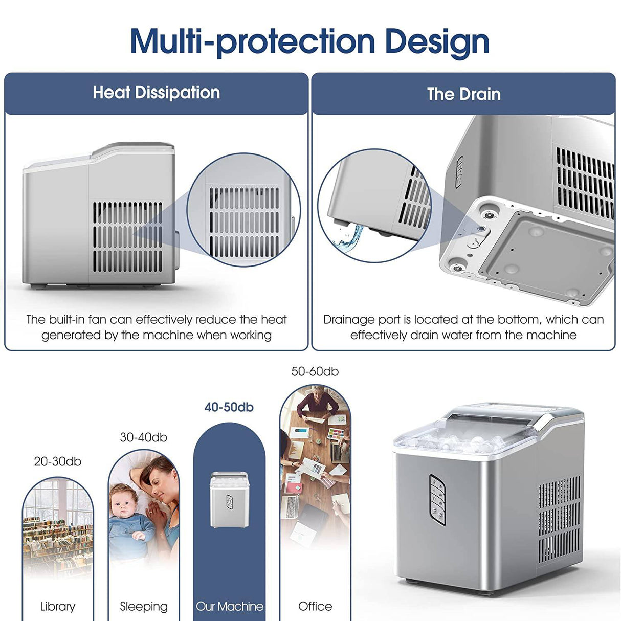 LERIZOM - Encimera para hacer hielo, máquina para hacer hielo portátil, 26 lb/24 horas, 9 cubitos de hielo tipo bala, listos en 7 minutos, función de autolimpieza, tamaño L y S, con cuchara para hielo y cesta, - DIGVICE MX