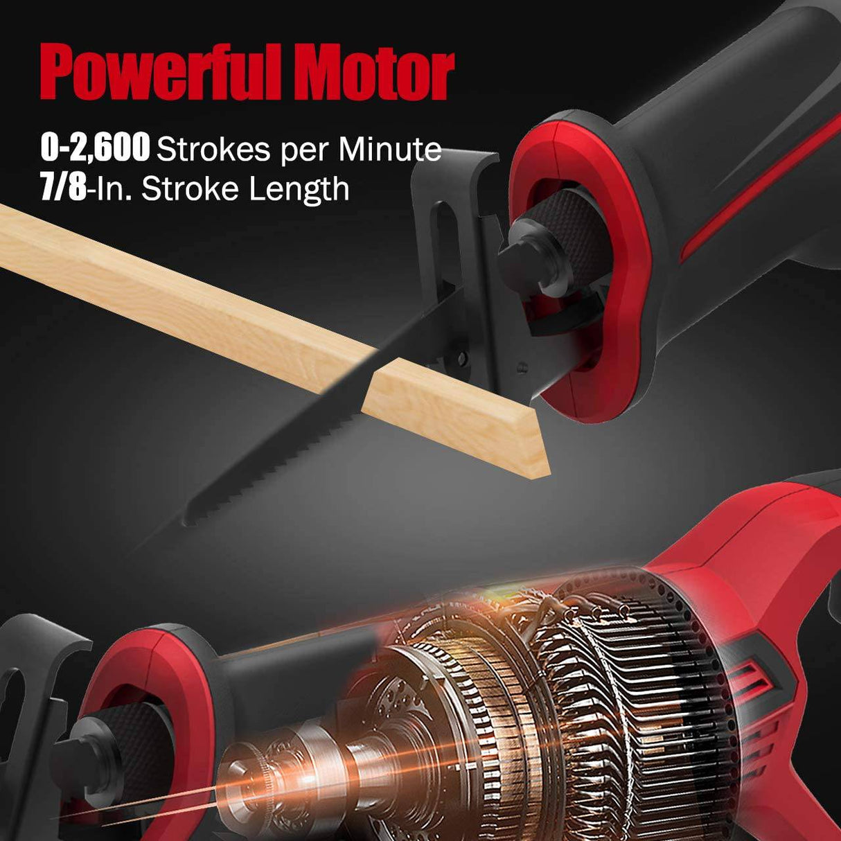 Sierra alternativa FORTE de 20 V máx. con batería de iones de litio y cargador rápido, velocidad variable y cambio de hoja sin herramientas, 2 hojas de sierra para corte de madera y metal - DIGVICE MX