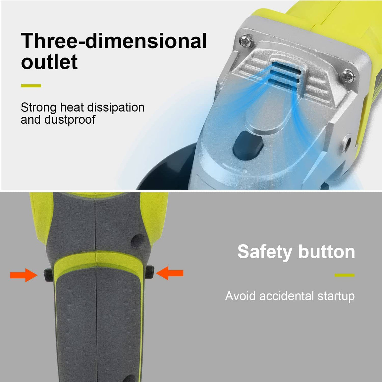 DEWINNER Amoladora angular inalámbrica de 20 V, 4 ½", 8500 RPM con batería de iones de litio de 3.0 Ah y cargador rápido, manija auxiliar ajustable de 2 posiciones, freno eléctrico, 1 ruedas de corte, 1 ruedas de amolar - DIGVICE MX