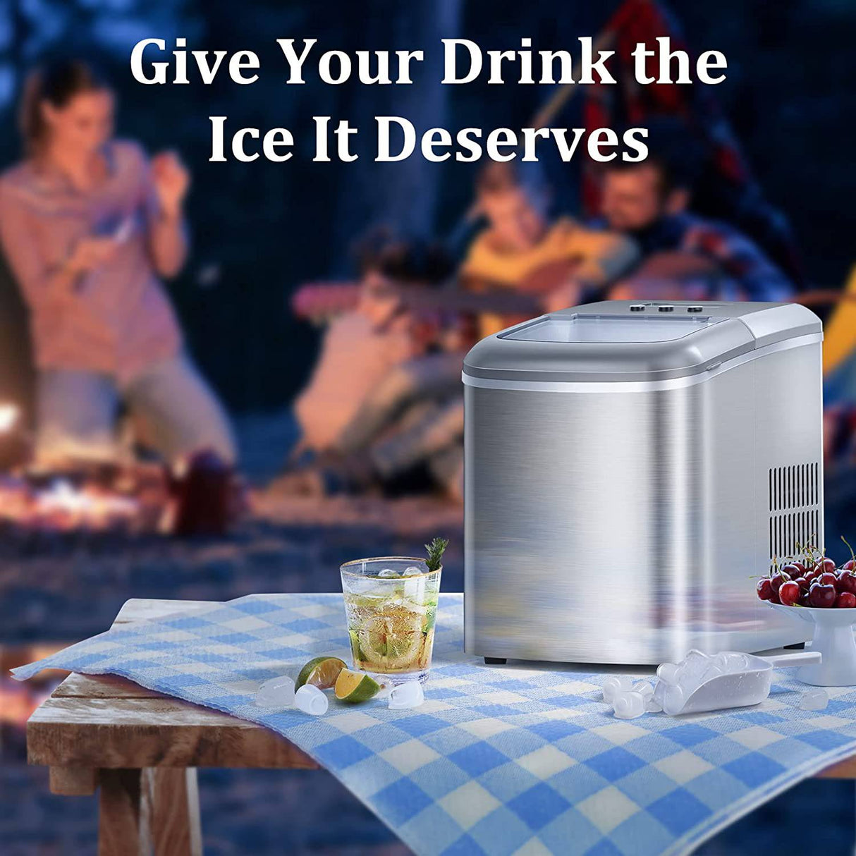 LEUWD - Máquina para hacer hielo en la encimera, 9 cubitos de hielo de bala listos en 6 minutos, cubitos de hielo de 22 libras en 24 horas, autolimpieza, pantalla LCD, máquina de hielo eléctrica de acero inoxidable de 2,1 l con pala de hielo - DIGVICE MX