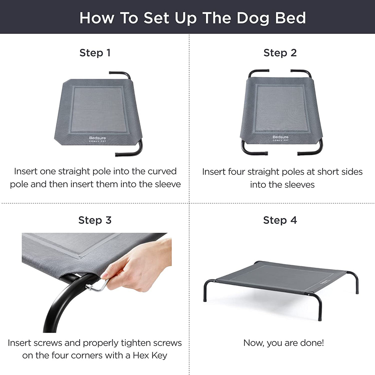 Bedsure Cama elevada para perros con refrigeración, camas elevadas para perros al aire libre con pies antideslizantes, marco estable y malla reciclable Teslin de apoyo duradero, transpirable, cama para mascotas para interiores y exteriores - DIGVICE MX