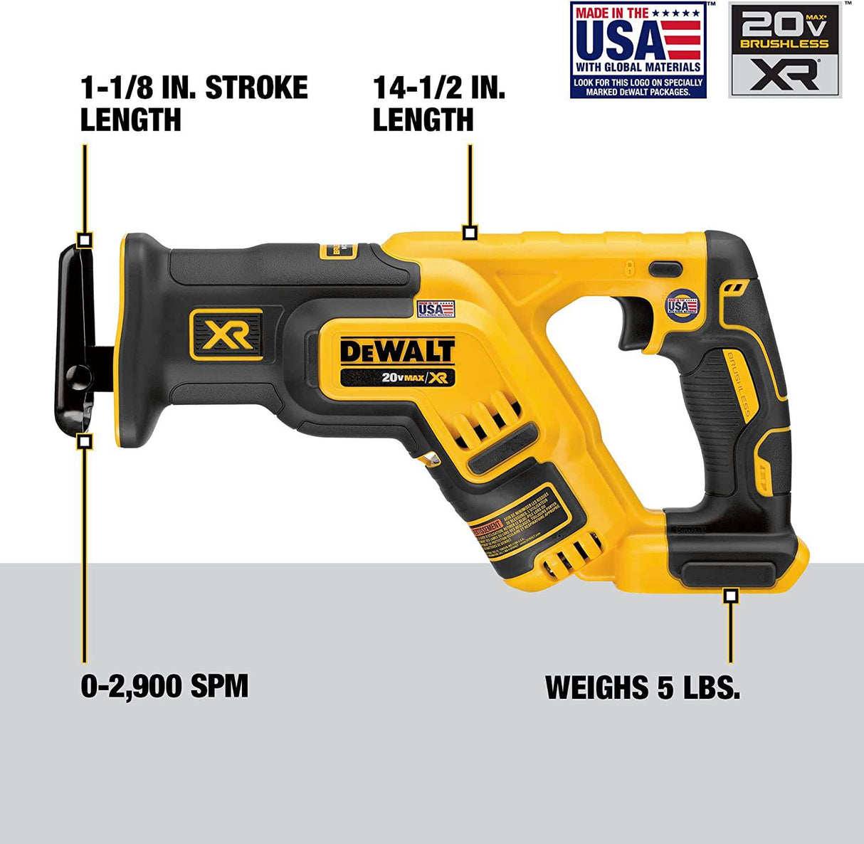 Sierra de sable DEWALT 20V MAX* XR, compacta, solo herramienta (DCS367B) - DIGVICE MX