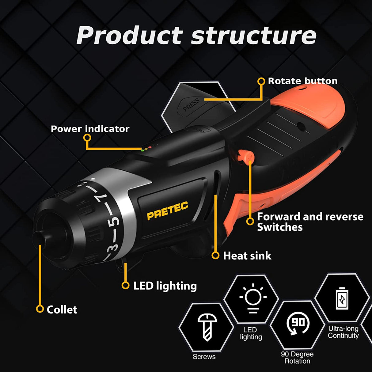 Destornillador eléctrico inalámbrico PRETEC, destornillador de batería con par 6+1, destornillador eléctrico recargable USB de 3,6 V 1500 mAh con luz de trabajo LED (31 en 1) - DIGVICE MX