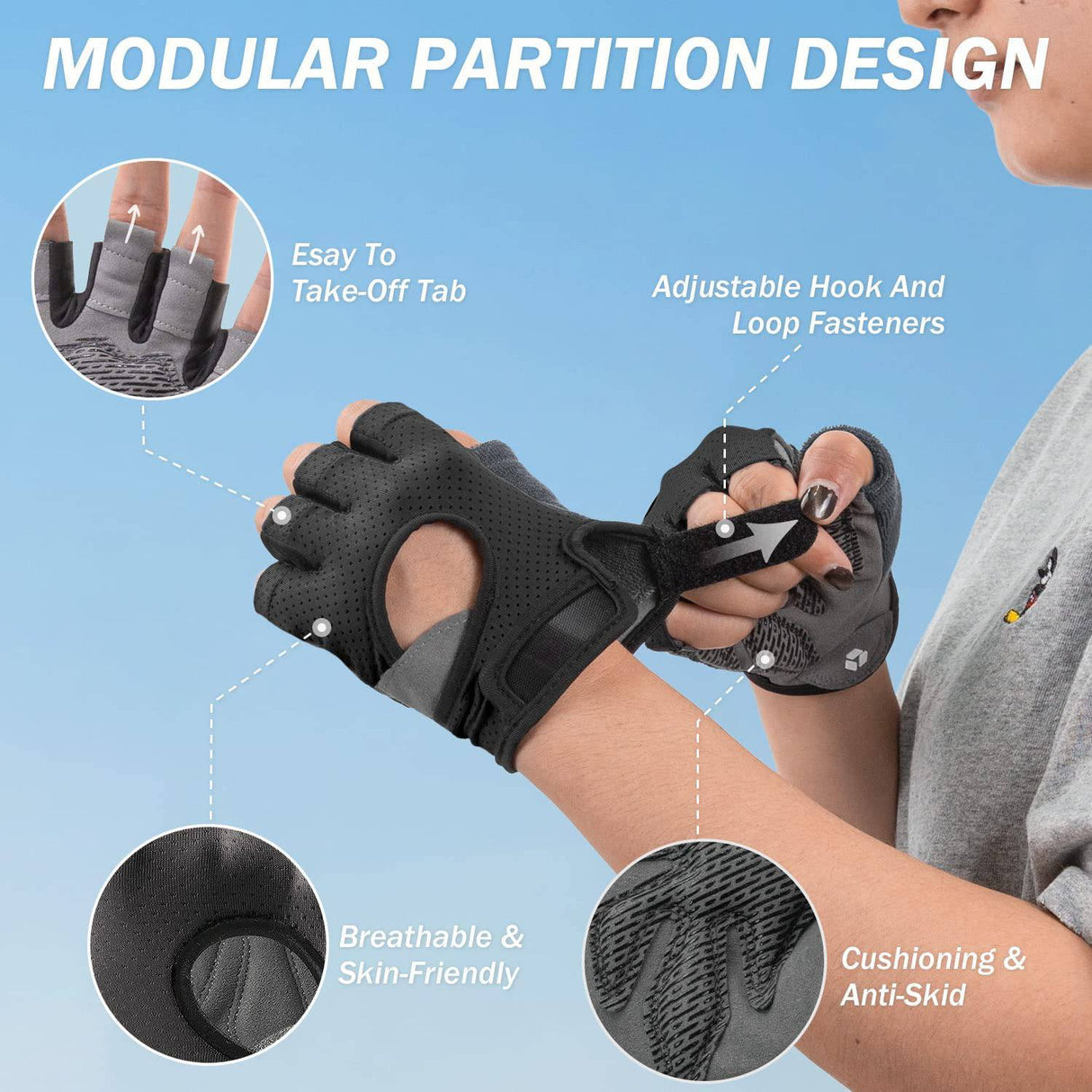 LIFECT Freedom - Guantes de entrenamiento, guantes cortos sin dedos para levantamiento de pesas con nudillos con espalda abierta curvada, para levantamiento de pesas, gimnasio, mujeres y hombres