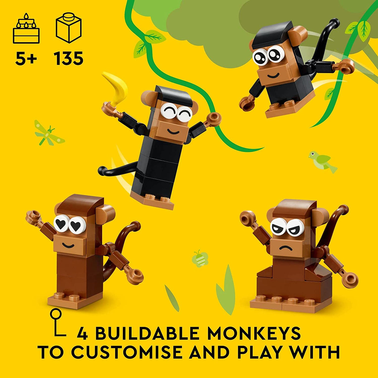 LEGO Classic Creative Monkey Fun 11031 Juego de juguetes de construcción para niños, niños y niñas a partir de 5 años (135 piezas)