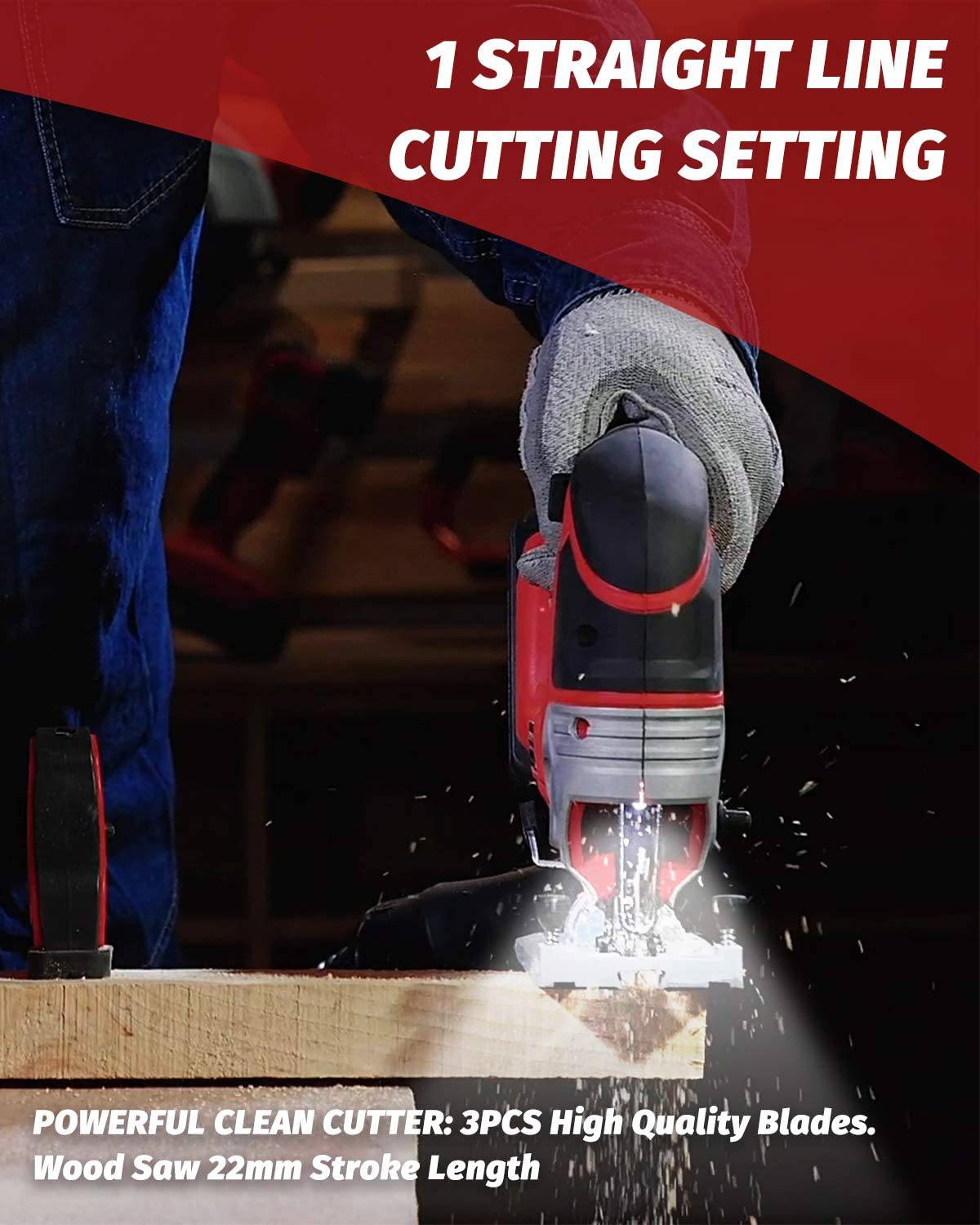 Sierra de calar PowerSmart inalámbrica de 20 V máx. con luz LED, sierra sable ligera con mango superior, orbital ajustable de 4 posiciones, corta madera y metal fácilmente, 3 cuchillas, batería de iones de litio de 2,0 Ah y cargador incluido - DIGVICE MX