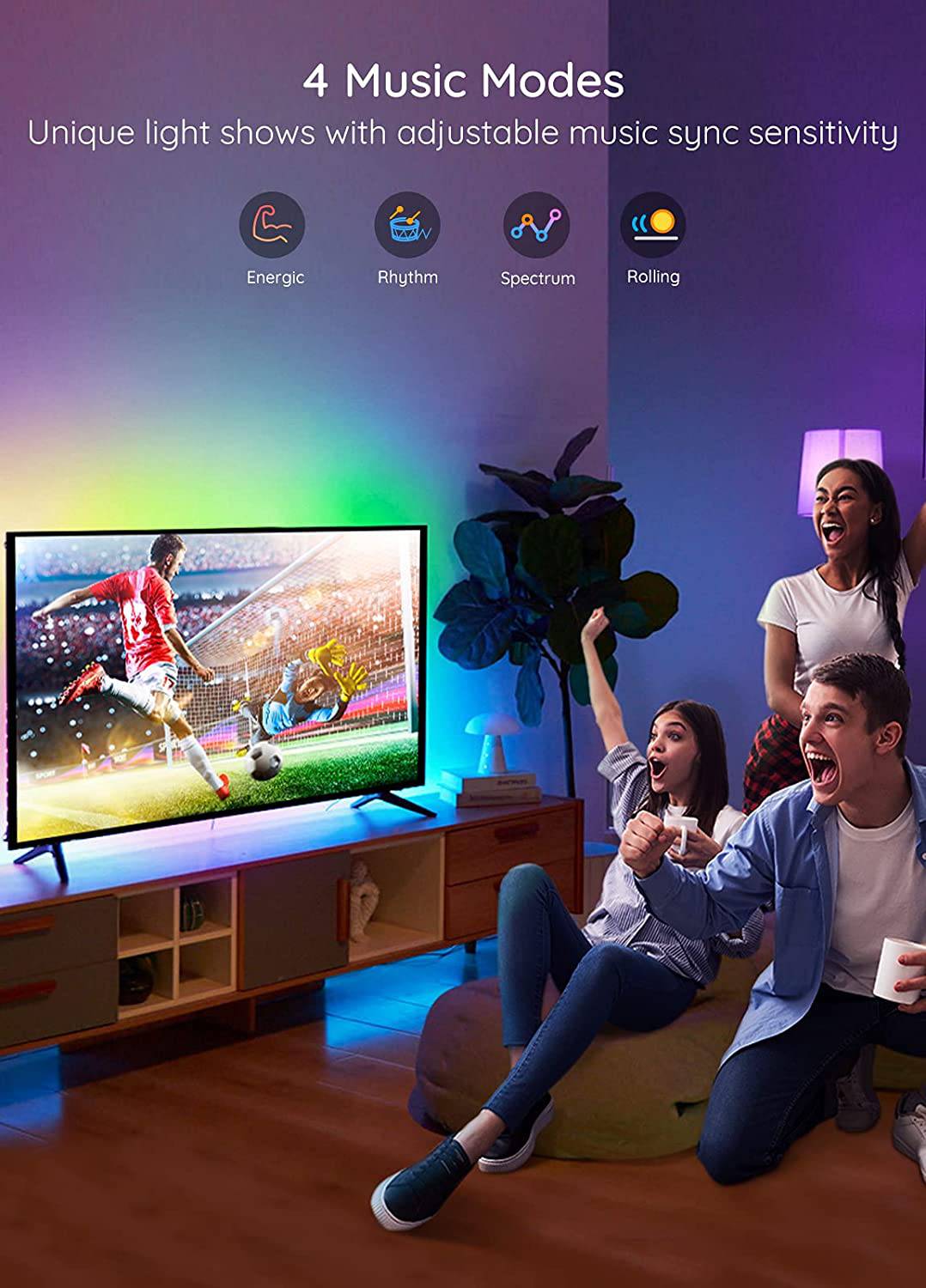 Govee RGBIC TV LED retroiluminación, luces LED para TV con control de aplicación, sincronización de música, modos de escena, tira de luces que cambian de color RGBIC de 6.56 pies para televisores de 30-50 pulgadas, alimentado por USB - DIGVICE MX
