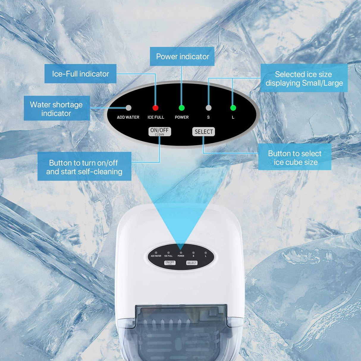 R.W.FLAME - Máquina para hacer hielo para encimera, máquina para hacer cubitos de hielo portátil con autolimpieza, máquina para hacer hielo automática compacta de 26LBS/24H, - DIGVICE MX