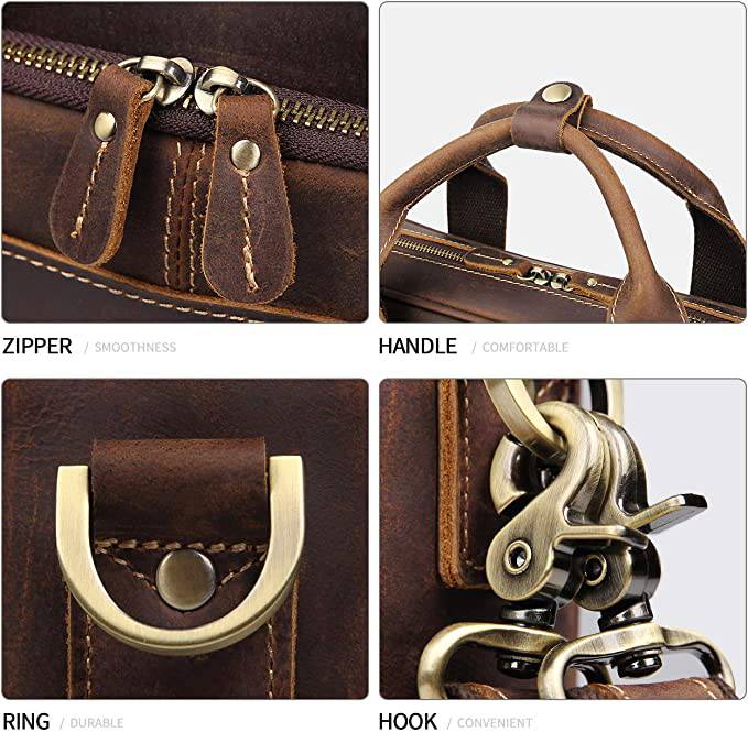 Augus - Bolso de mensajero de cuero para hombres Mochila de viaje vintage Maletín para computadora portátil de 17 pulgadas Bolsos de hombro