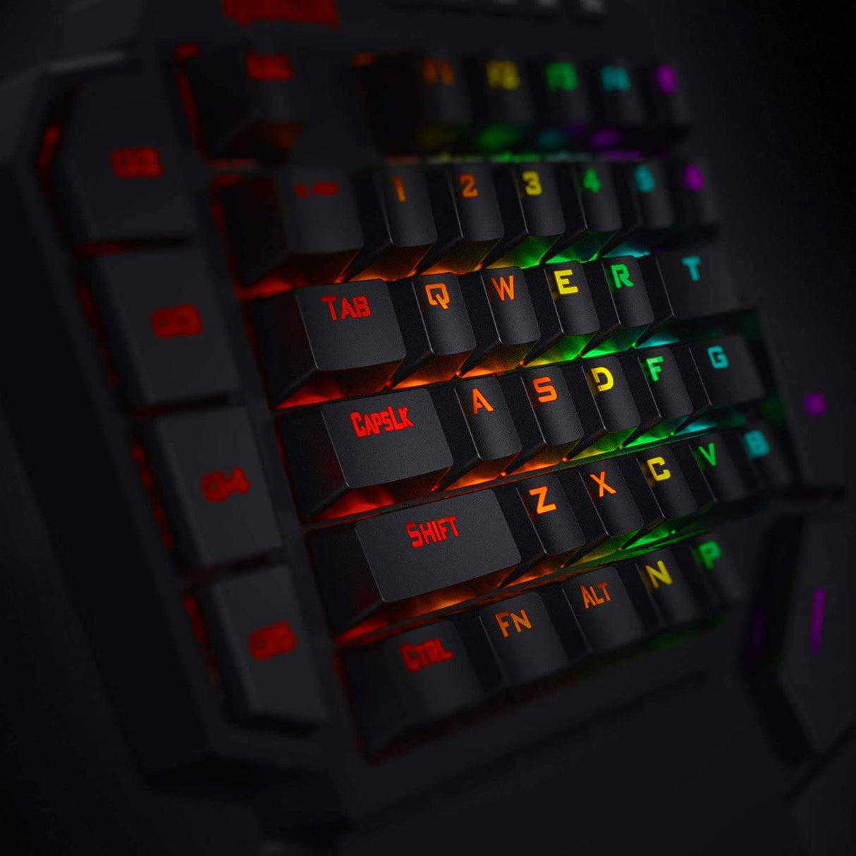 Redragon K585 DITI Teclado mecánico para juegos RGB con una sola mano, teclado para juegos profesional tipo C con 7 teclas macro integradas, reposamuñecas desmontable, 42 teclas (interruptor negro-azul)