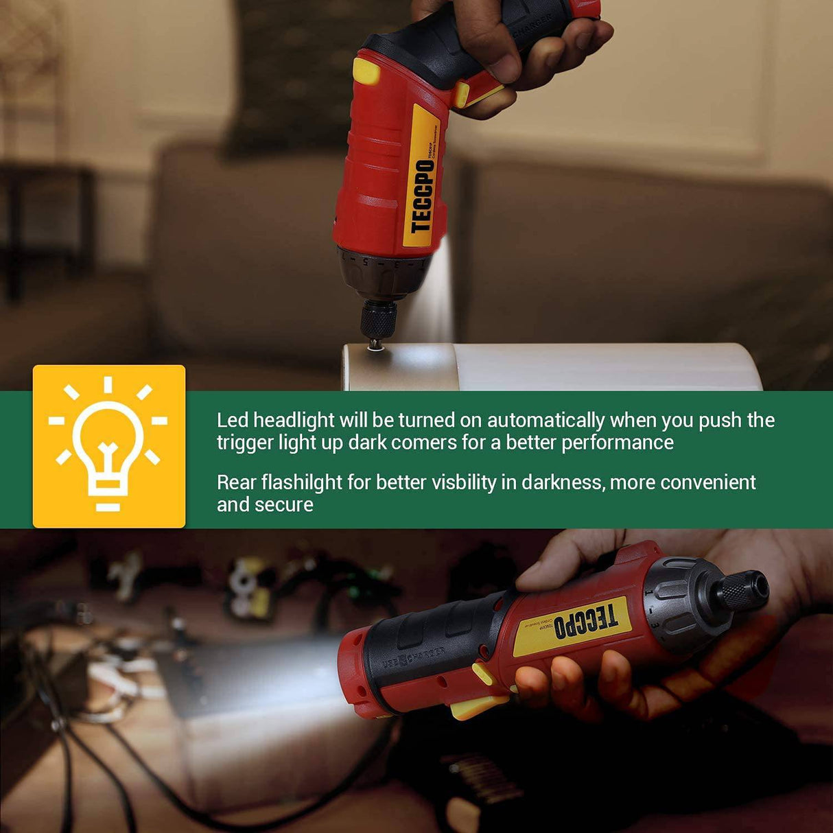 Destornillador inalámbrico, destornillador eléctrico de 6 Nm, 4 V 2000 mAh, con 45 accesorios, 9 + 1 engranajes de par, mango ajustable de 2 posiciones con LED, USB recargable - DIGVICE MX