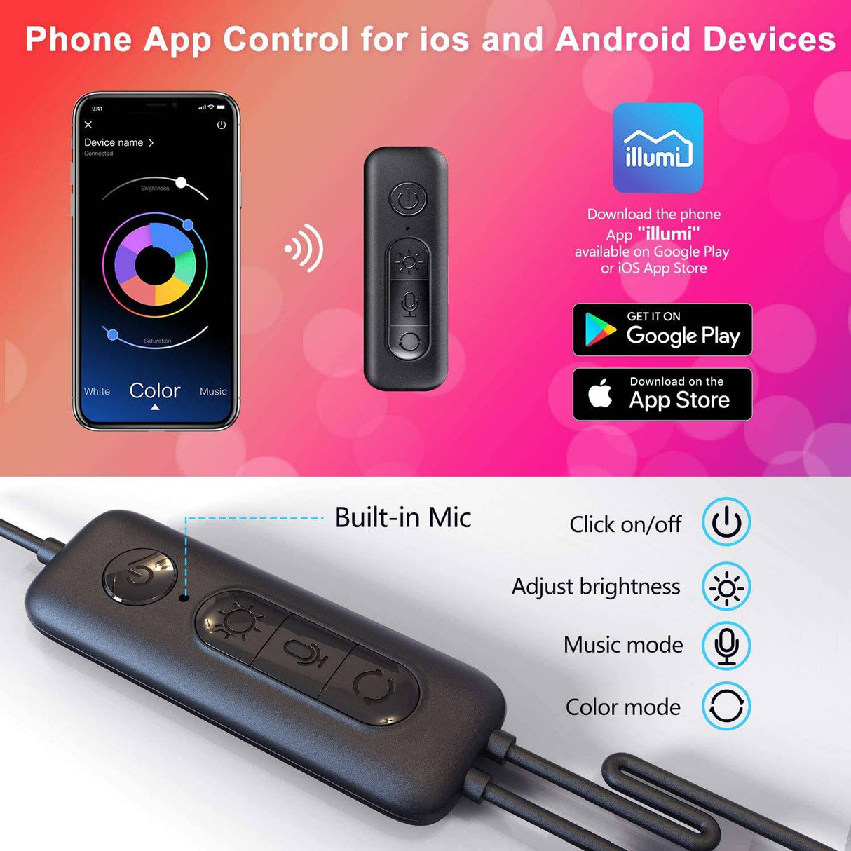 Nexillumi - Tira de luces LED de 50 pies, sincronización de música, tira de LED RGB que cambia de color, mando a distancia de 44 teclas, micrófono integrado sensible, luces LED controladas por aplicación, tira de luces LED 5050 RGB - DIGVICE MX