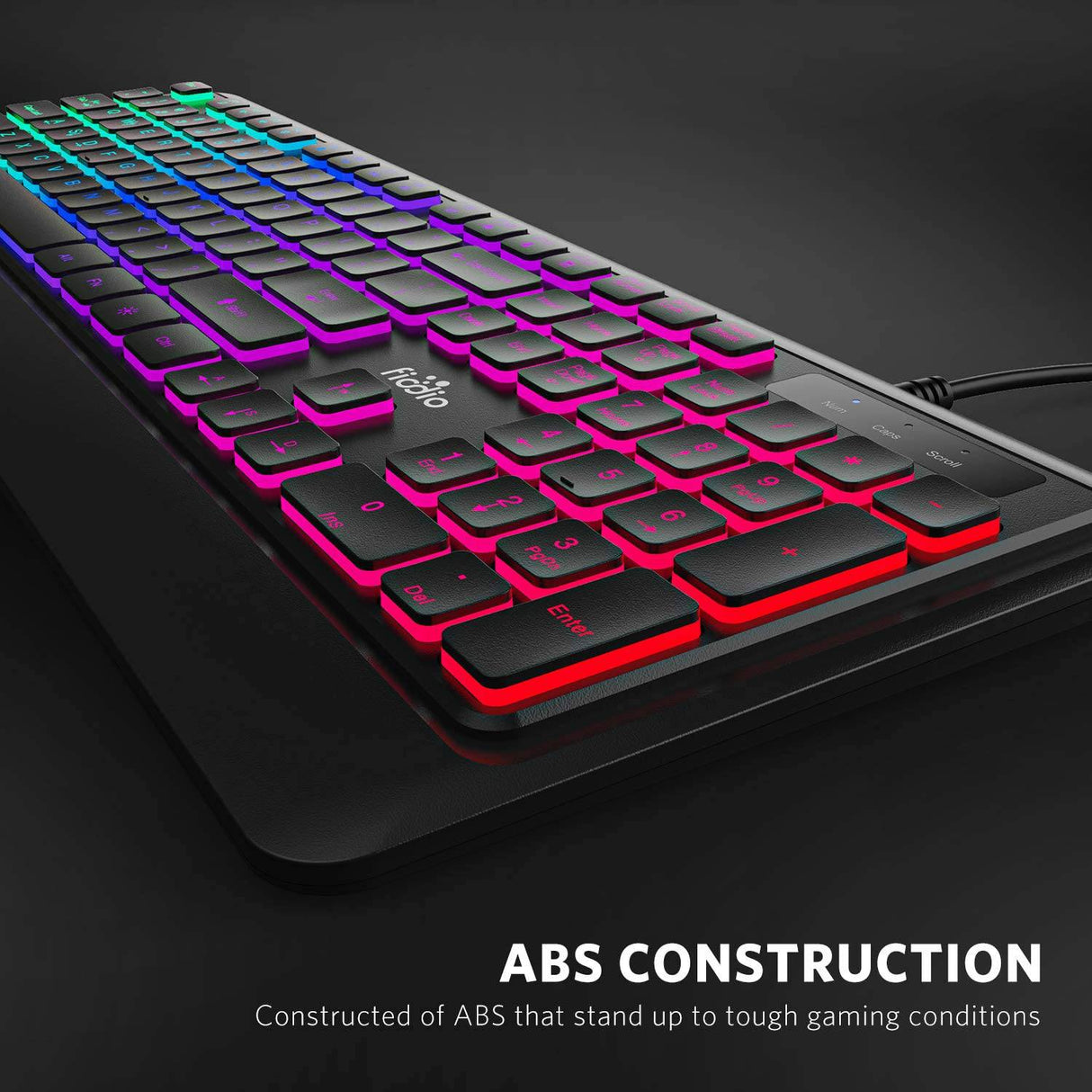 Fiodio Rainbow Membrane Gaming Keyboard, Silent Wired Computer Keyboard, 104 Silent Keys, 26 Anti-Ghosting Keys, Resistente a derrames, Control multimedia para PC y escritorio