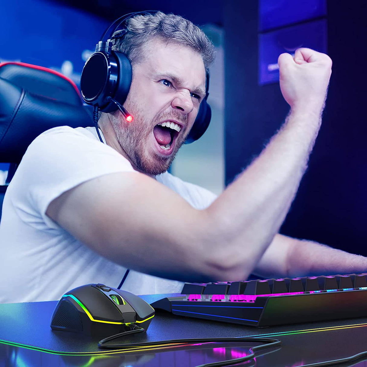 Cackbird Ratón para juegos RGB con cable, ratón para juegos de PC con 8 botones programables, retroiluminación Chroma RGB, 7200 DPI ajustable, empuñaduras laterales de goma, memoria integrada, ratón ergonómico USB